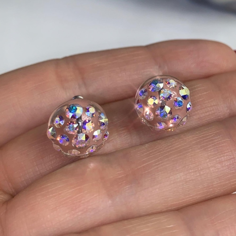 Acrylic Crystal Stud Earrings Embellished With Aurora borealis European Crystals - Picture 10 of 14